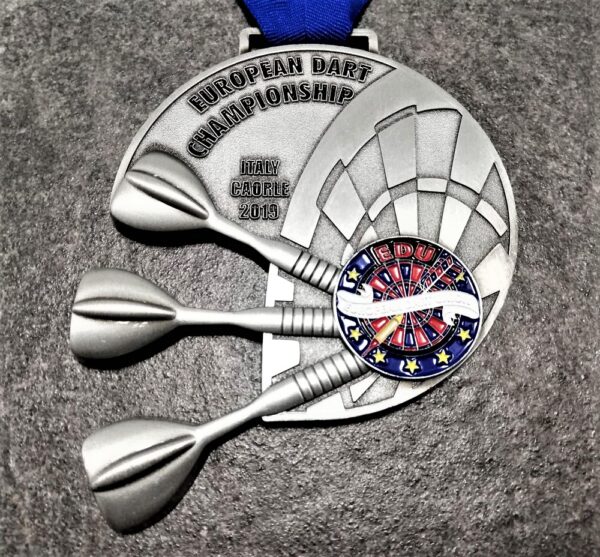 fidart caorle 2019 custom medal 3D metal relief with enamels antique silver finish with blue ribbon