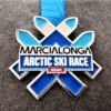 medaglia metallo marcialonga norvay argentata con smalti con nastro personalizzato in sublimazione