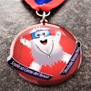 customised ski school medal rhino horn steel with full colour printing and lens effect with red-blue ribbon