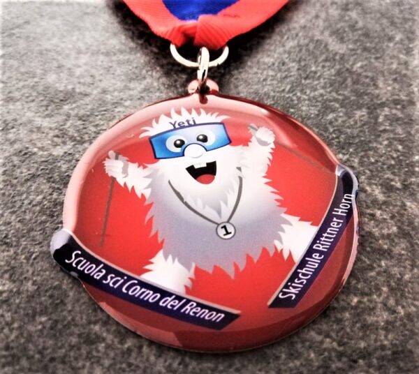 customised ski school medal rhino horn steel with full colour printing and lens effect with red-blue ribbon