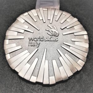 customised World skills italy 3D metal medal with satin silver finish and sublimation customised ribbon