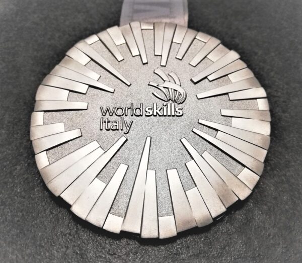 customised World skills italy 3D metal medal with satin silver finish and sublimation customised ribbon