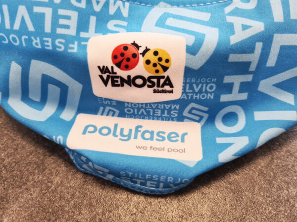 customised Stelvio Marathon 2021 cyan coloured stirnbands