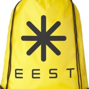 yellow backpack with print of the event to be promoted